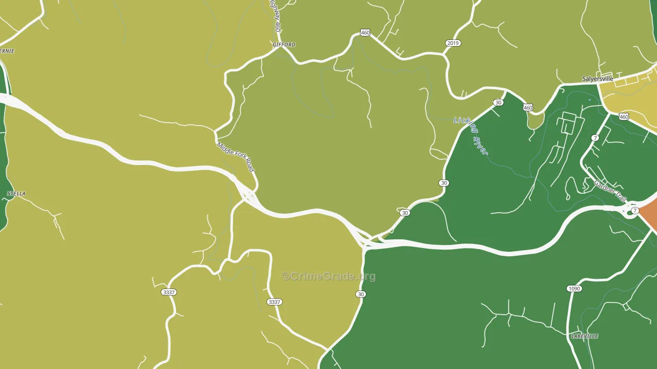 Gullett, KY Map of Vehicle Theft Rates