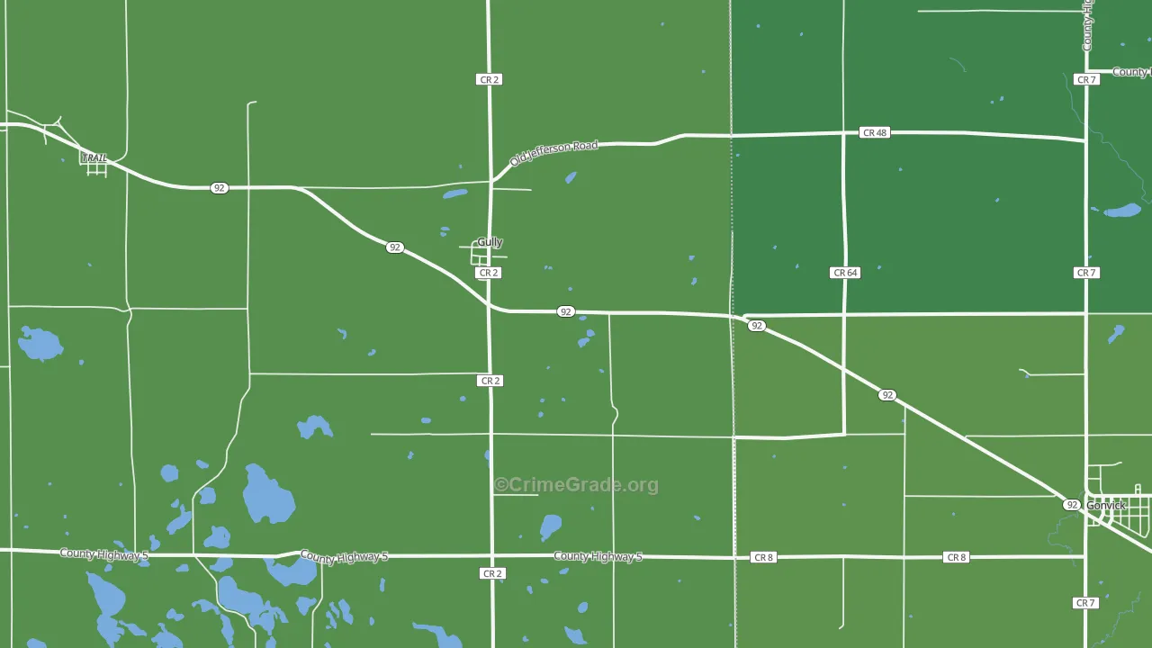 Gully, MN Map of Vehicle Theft Rates