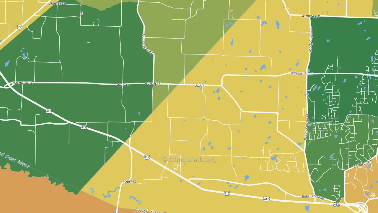 Gum Flat, TN Map of Vehicle Theft Rates