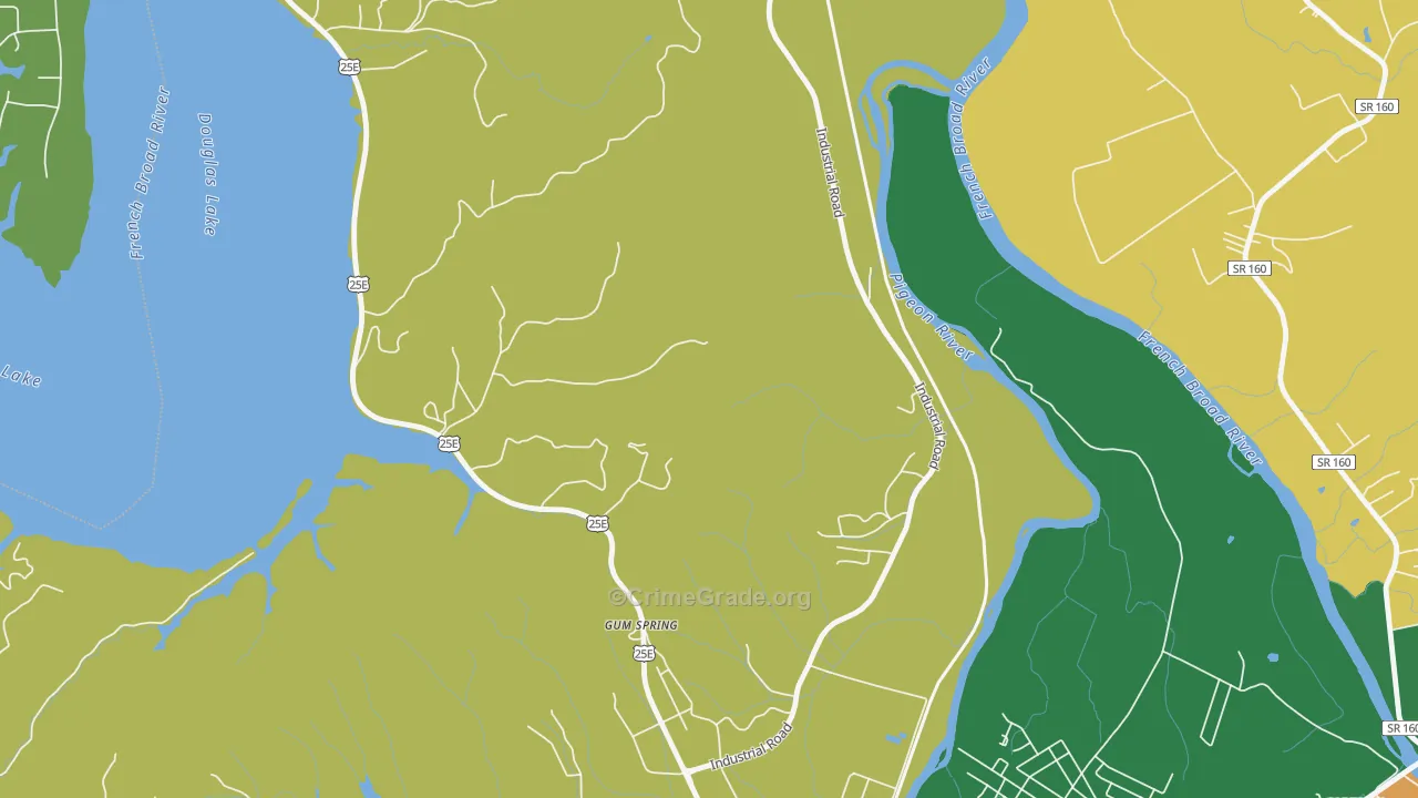 Gum Spring, TN Map of Vehicle Theft Rates