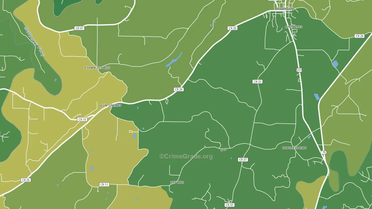 Gum Springs, AL Map of Vehicle Theft Rates