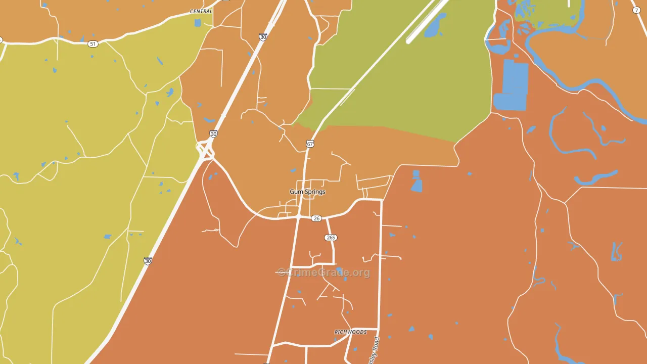 Gum Springs, AR Map of Vehicle Theft Rates