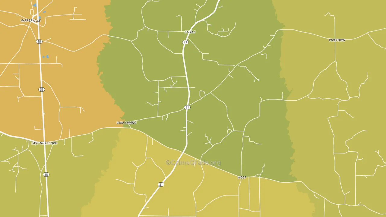 Gum Springs, MS Map of Vehicle Theft Rates