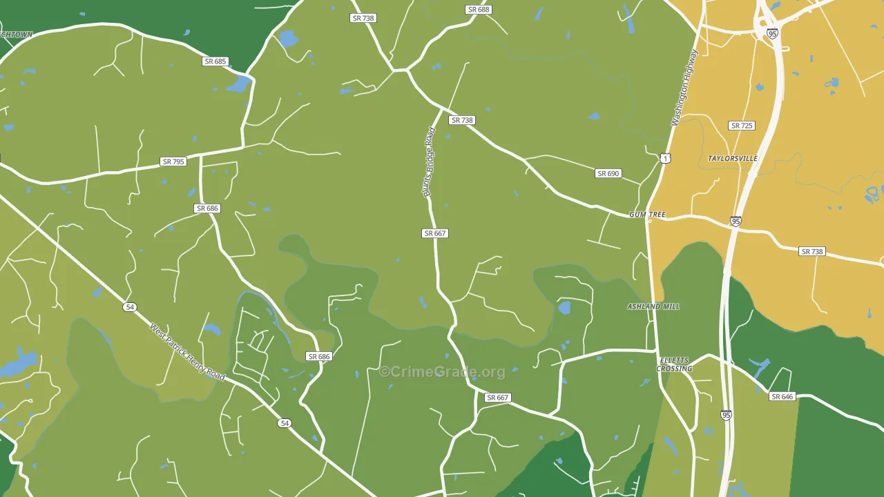 Gum Tree, VA Map of Vehicle Theft Rates