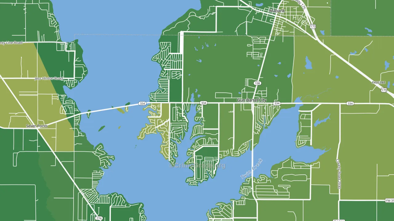 Gun Barrel City, TX Map of Vehicle Theft Rates