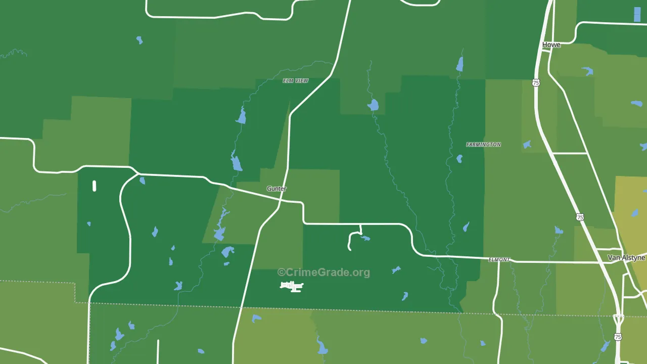 Gunter, TX Map of Vehicle Theft Rates