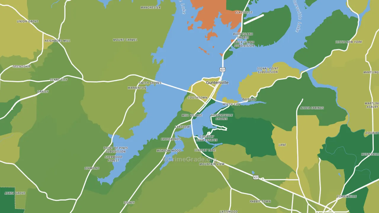 Guntersville, AL Map of Vehicle Theft Rates