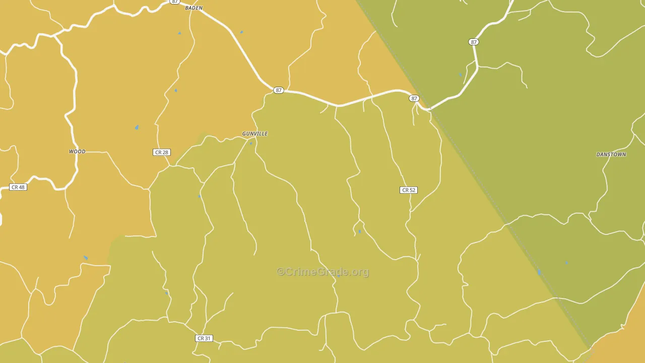 Gunville, WV Map of Vehicle Theft Rates