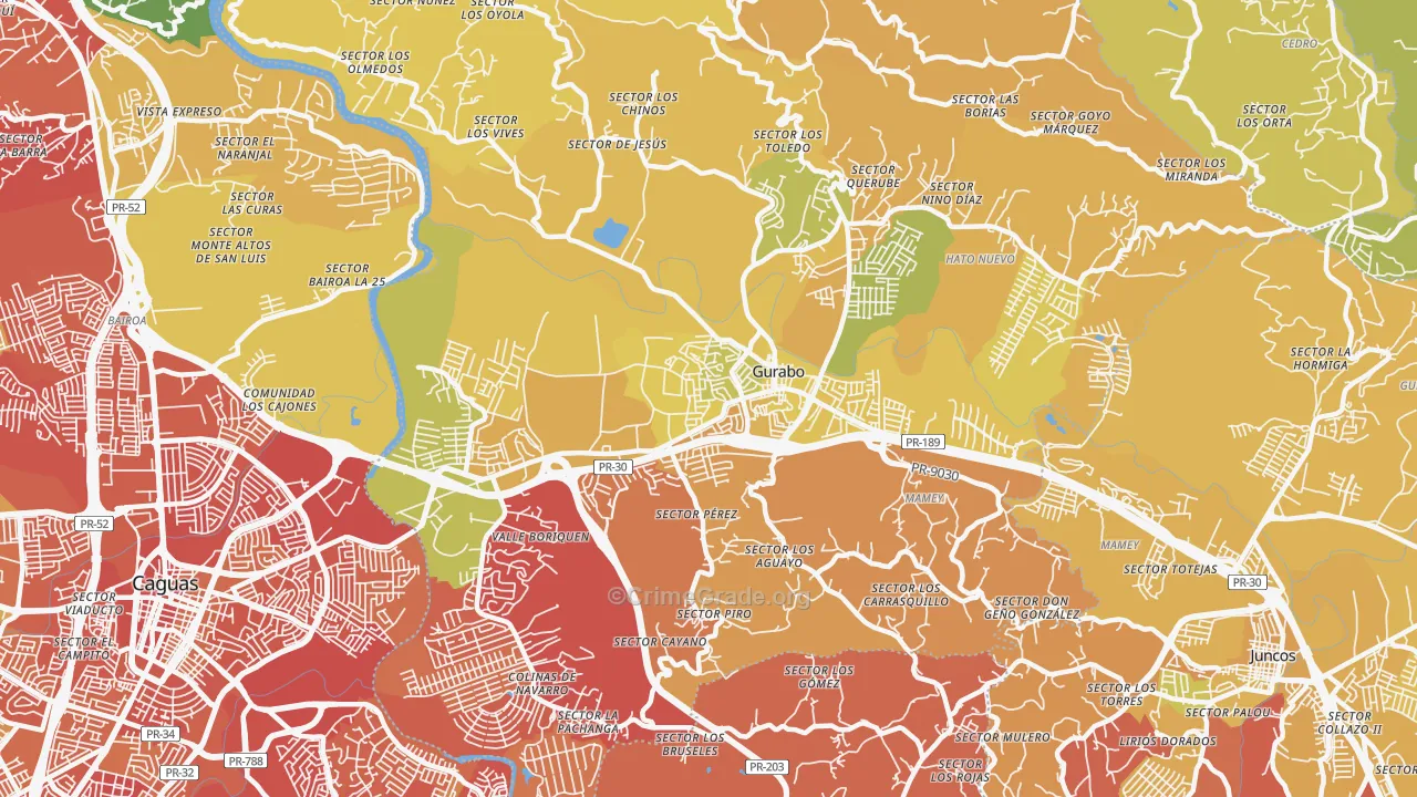 Gurabo Municipio, PR Map of Vehicle Theft Rates
