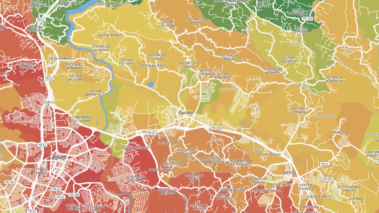 Gurabo, PR Map of Vehicle Theft Rates