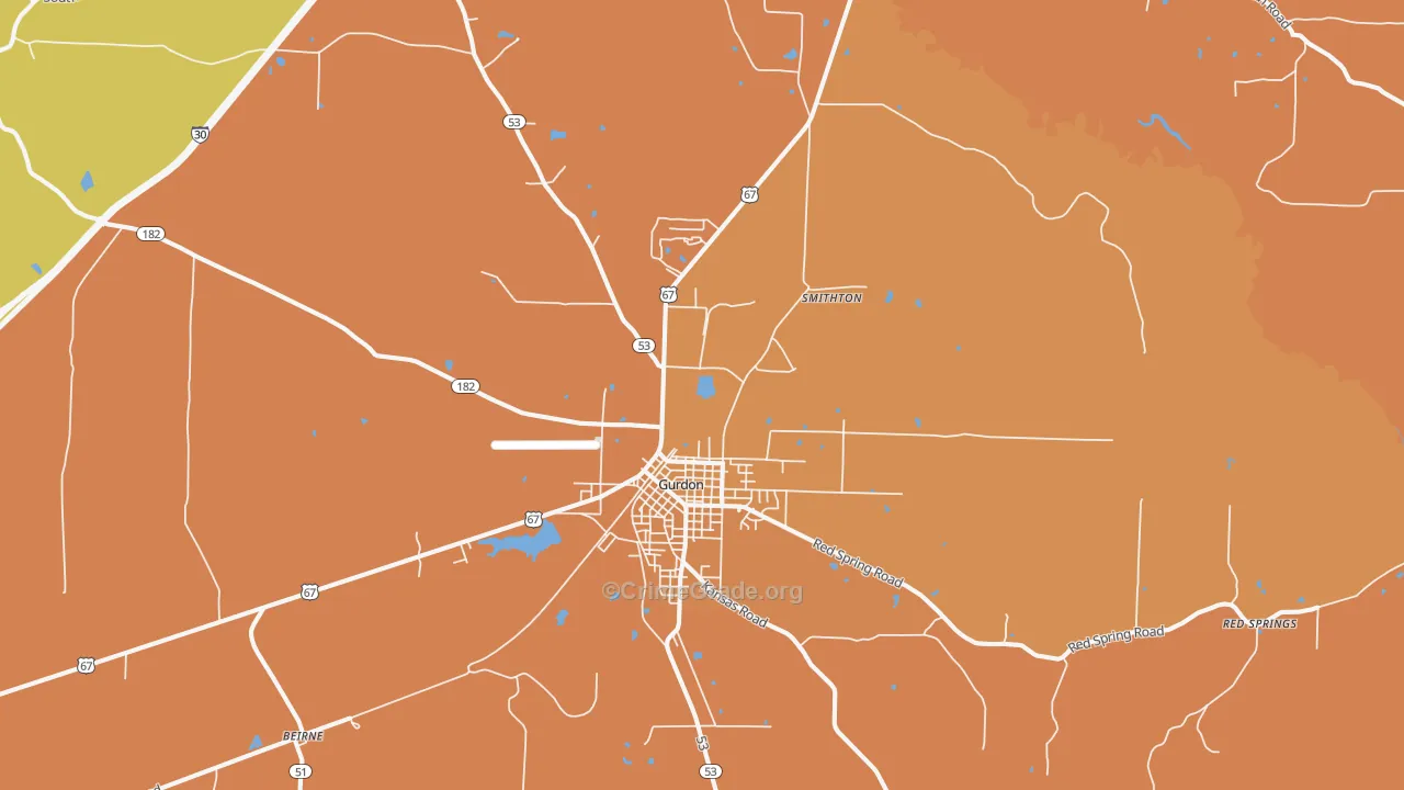 Gurdon, AR Map of Vehicle Theft Rates