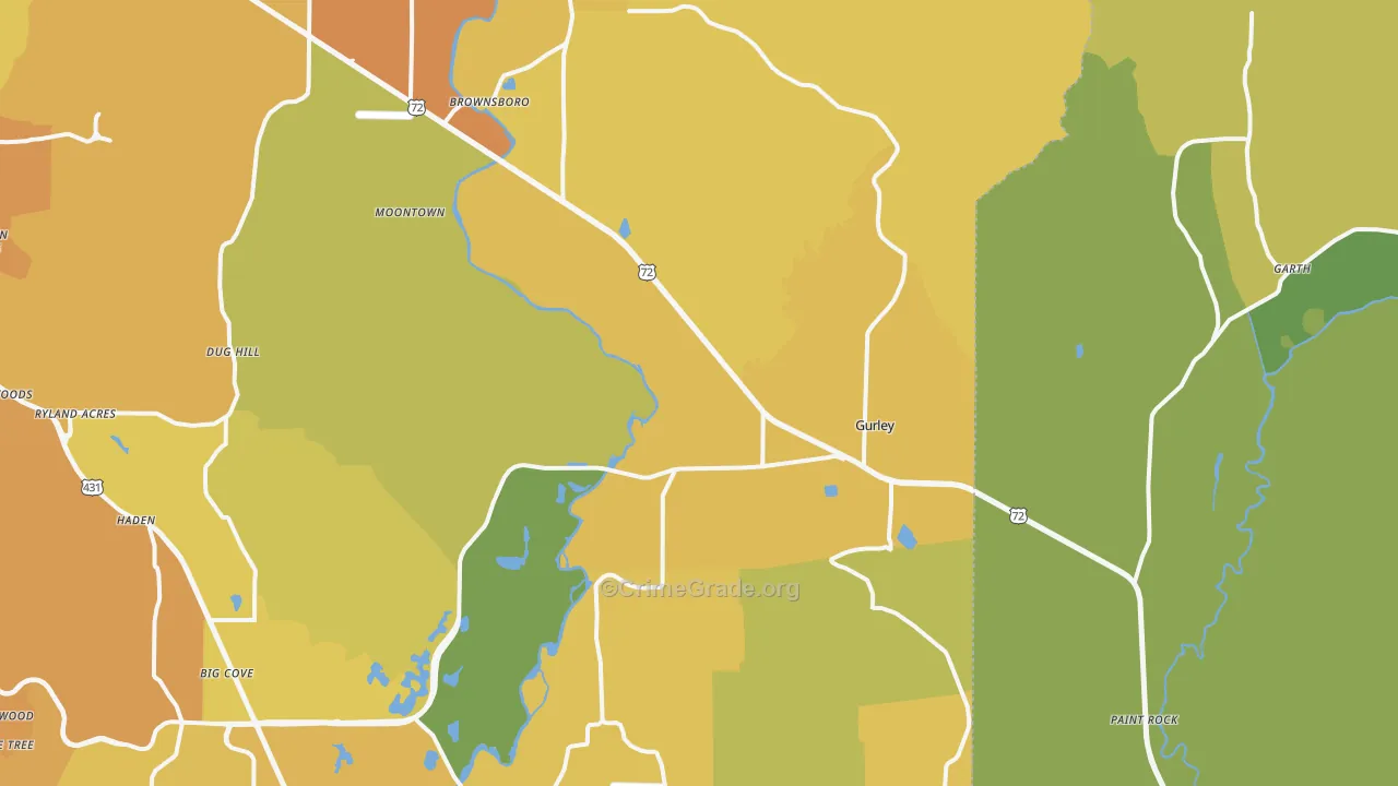 Gurley, AL Map of Vehicle Theft Rates