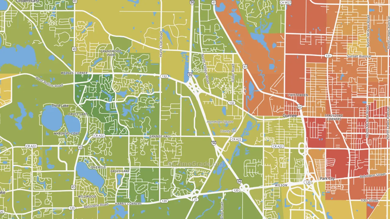 Gurnee, IL Map of Vehicle Theft Rates