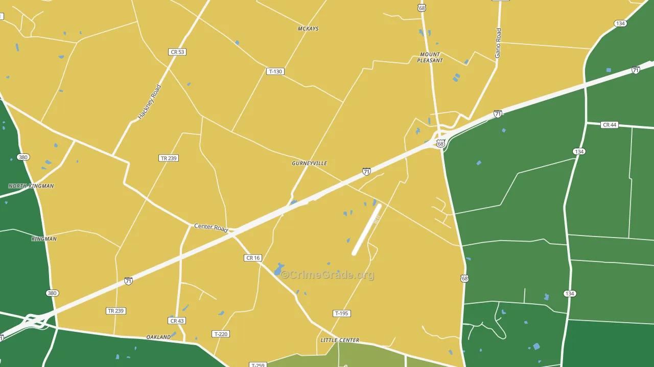 Gurneyville, OH Map of Vehicle Theft Rates