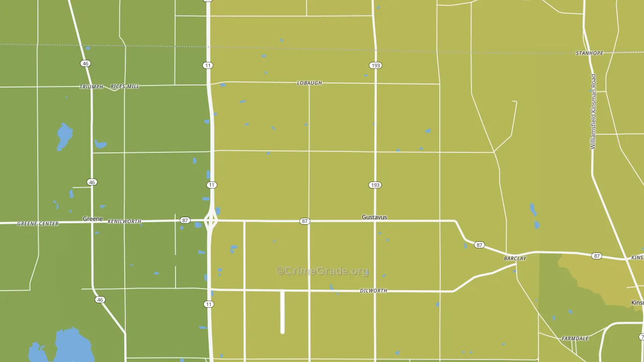 Gustavus, OH Map of Vehicle Theft Rates