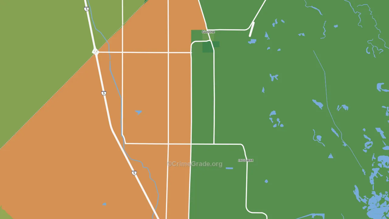 Gustine, CA Map of Vehicle Theft Rates