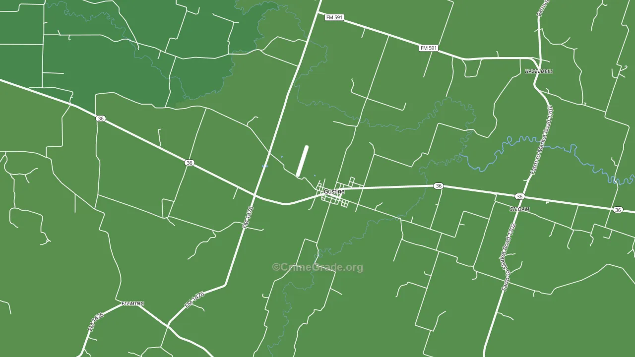 Gustine, TX Map of Vehicle Theft Rates
