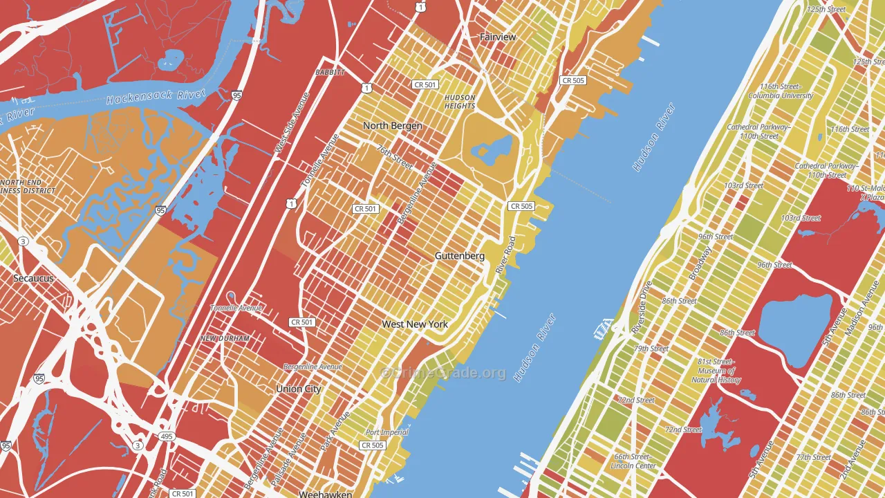 Guttenberg, NJ Map of Vehicle Theft Rates