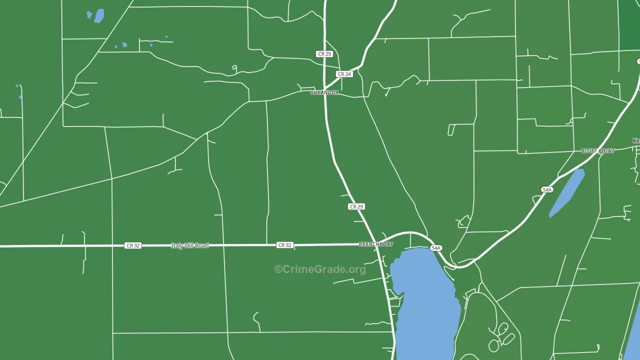 Guyanoga, NY Map of Vehicle Theft Rates