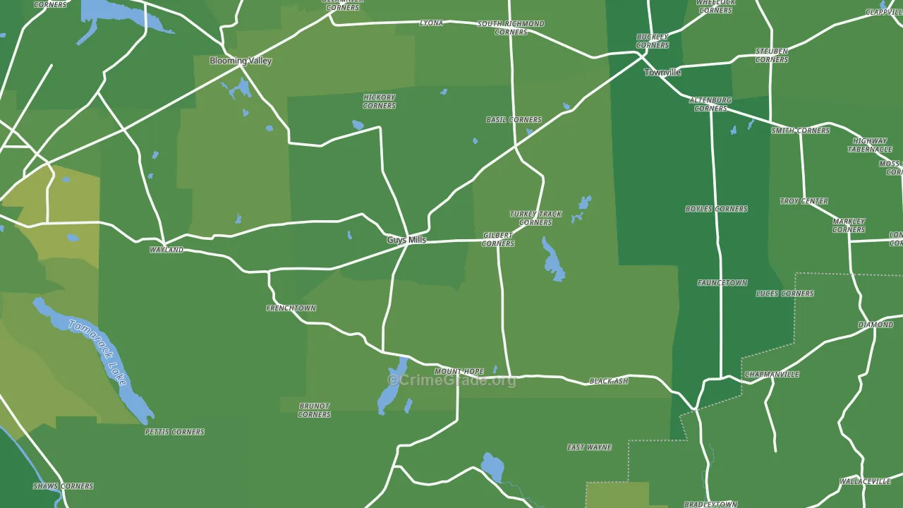 Guys Mills, PA Map of Vehicle Theft Rates