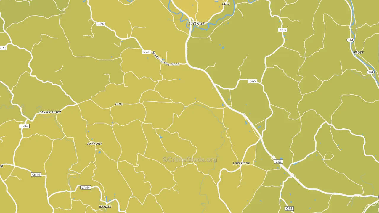 Guysville, OH Map of Vehicle Theft Rates