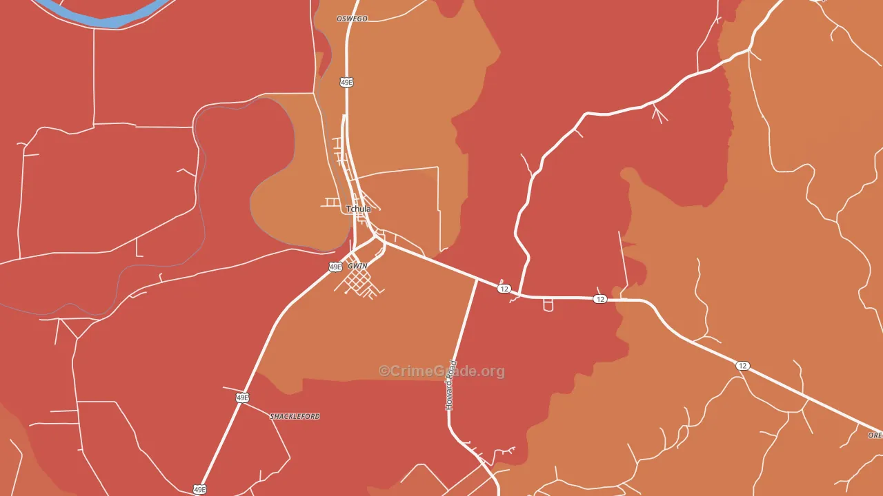 Gwin, MS Map of Vehicle Theft Rates