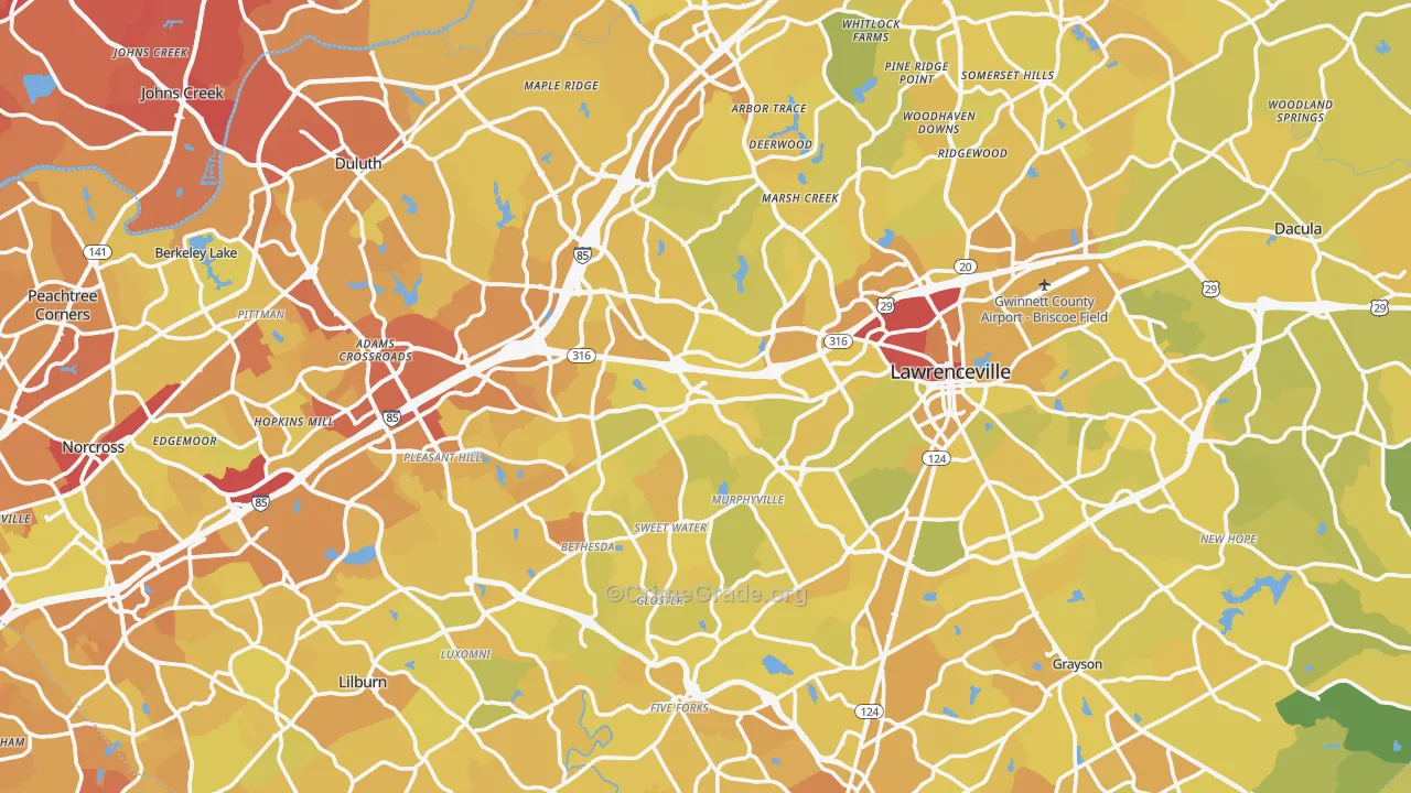 Gwinnett County, GA Map of Vehicle Theft Rates