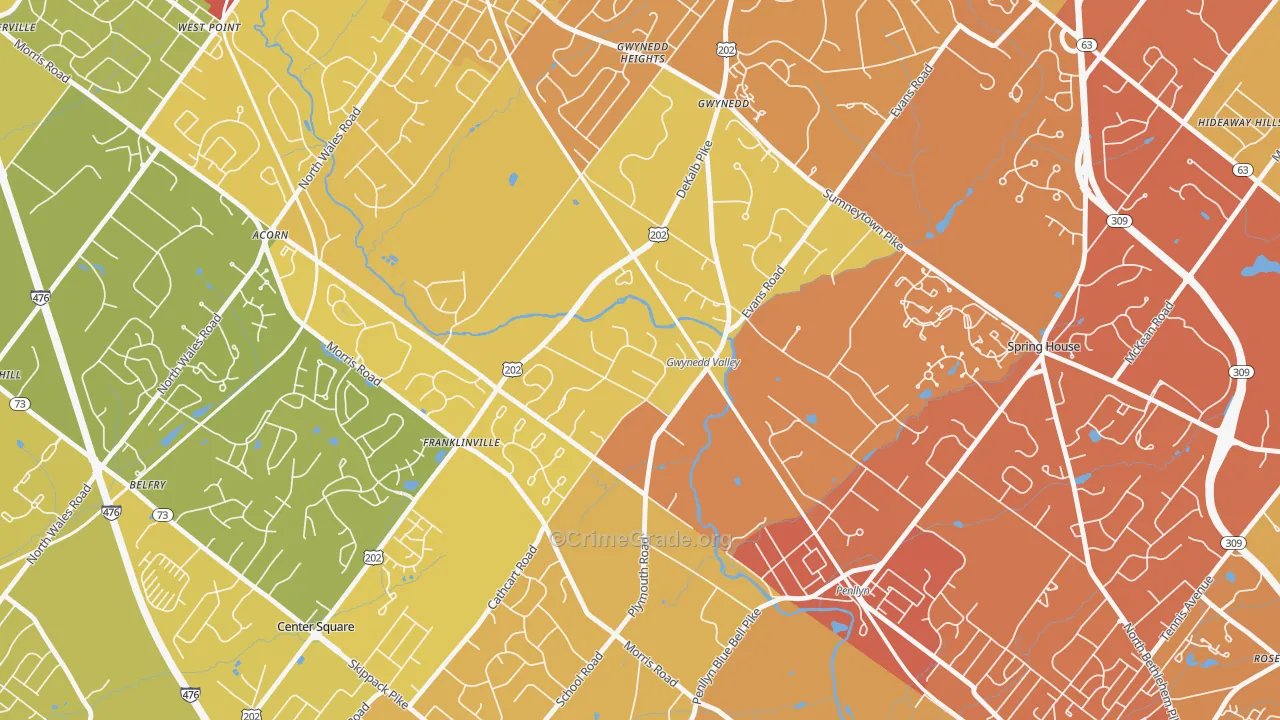 Gwynedd Valley, PA Map of Vehicle Theft Rates