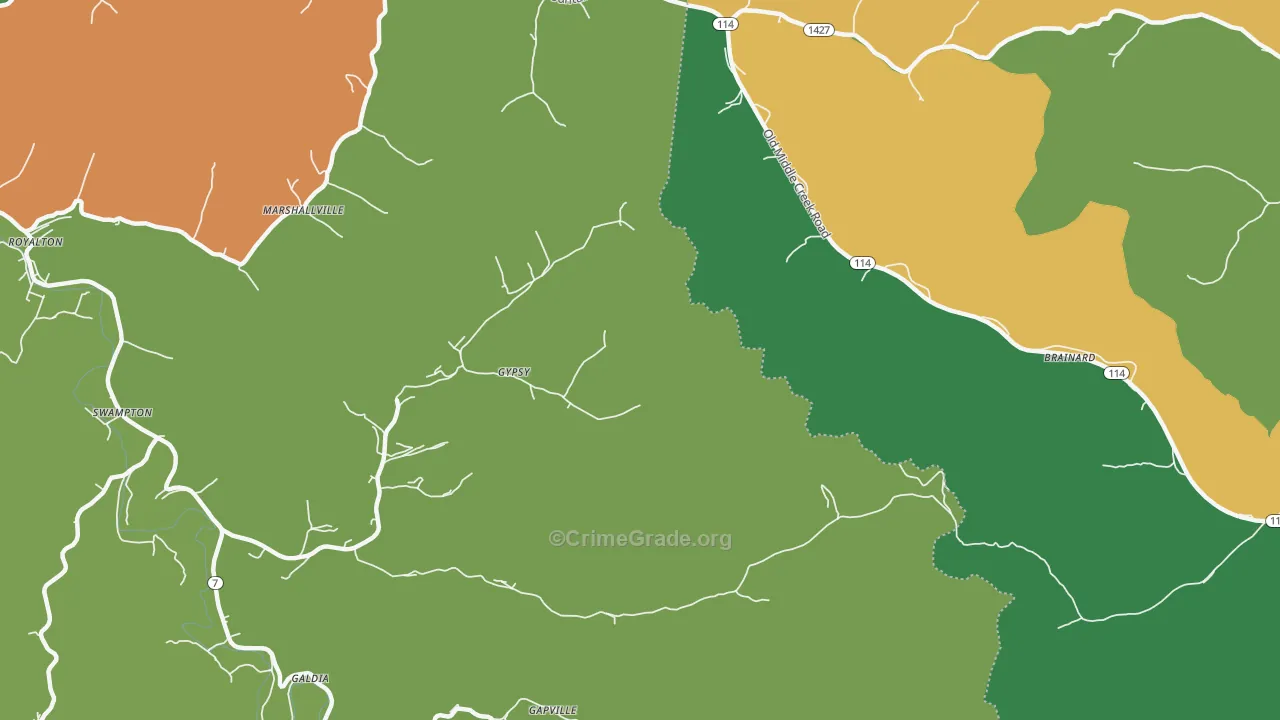 Gypsy, KY Map of Vehicle Theft Rates