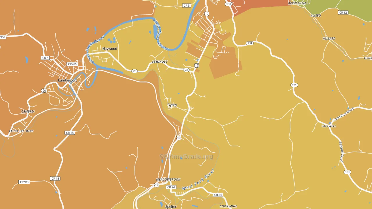Gypsy, WV Map of Vehicle Theft Rates