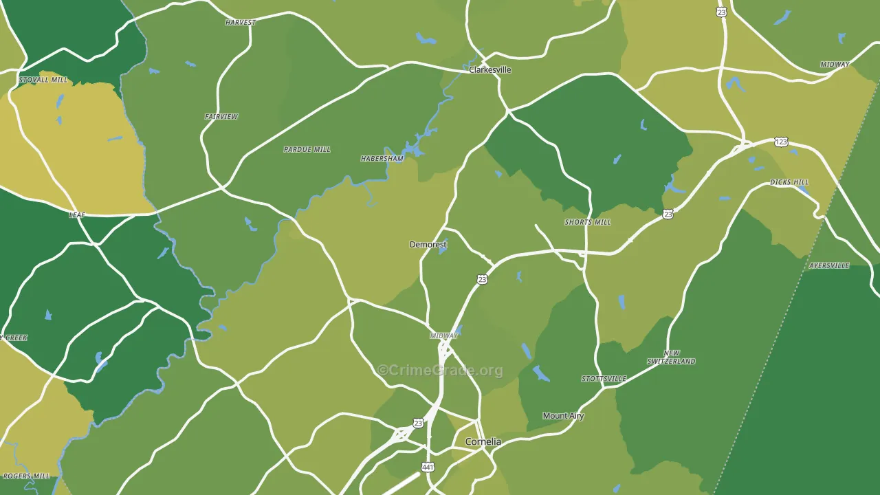 Habersham County, GA Map of Vehicle Theft Rates