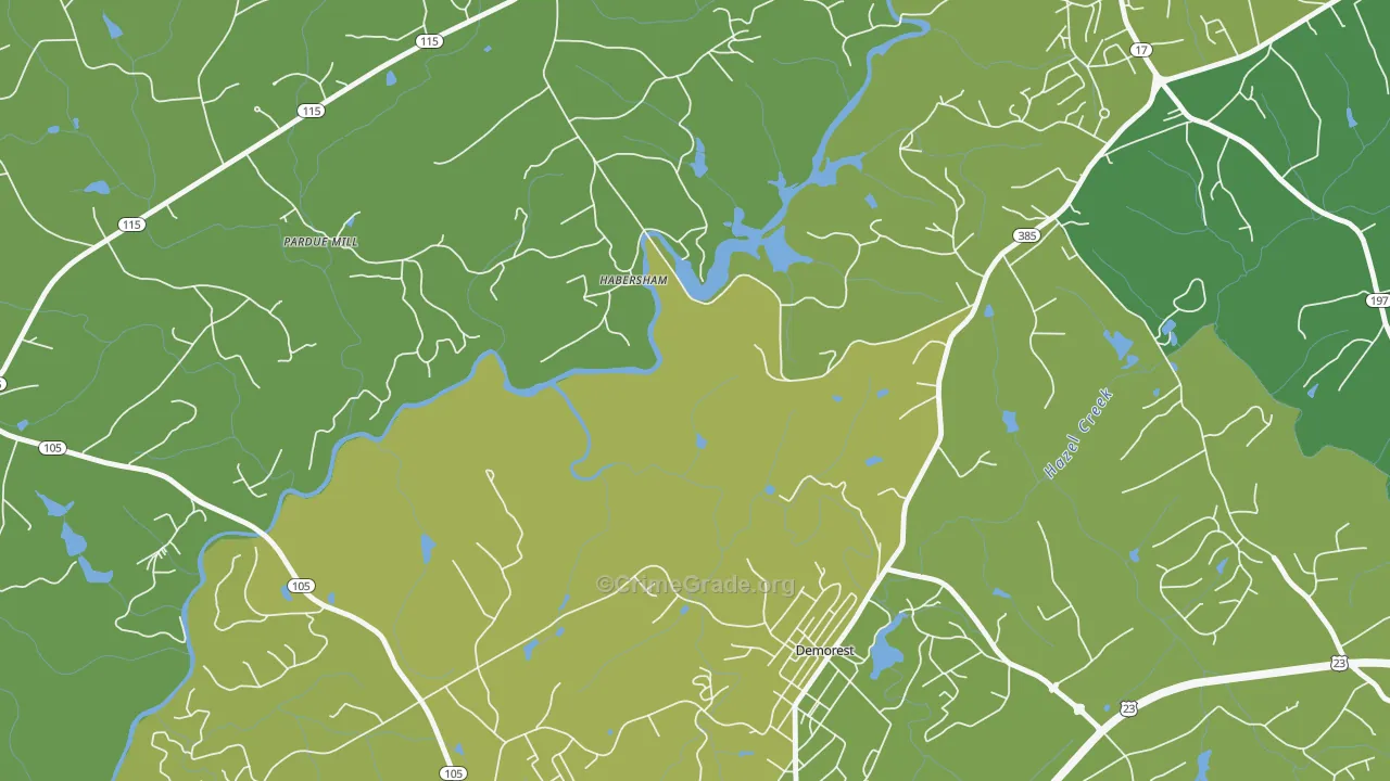 Habersham, GA Map of Vehicle Theft Rates