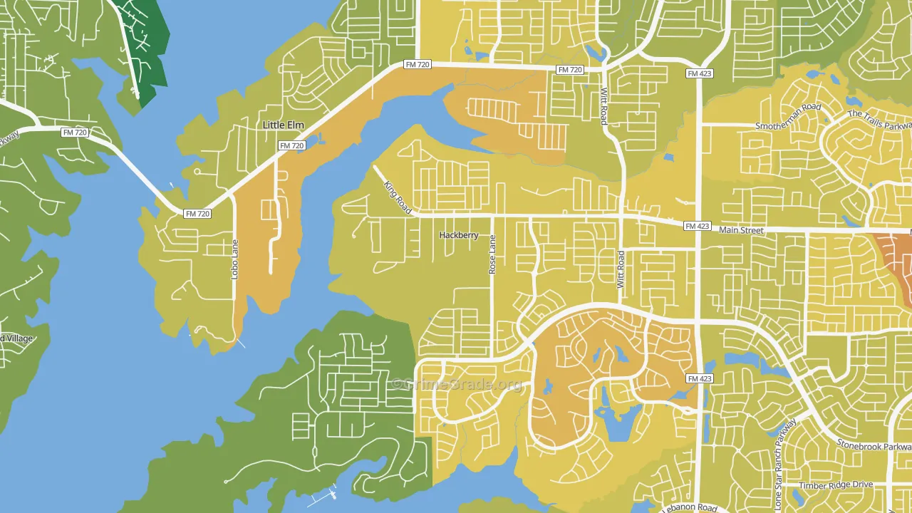Hackberry, TX Map of Vehicle Theft Rates