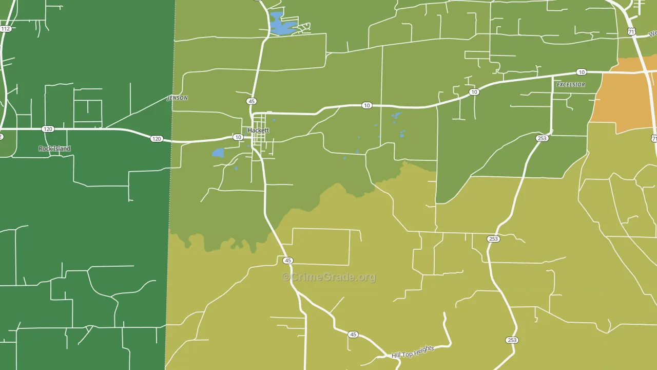 Hackett, AR Map of Vehicle Theft Rates