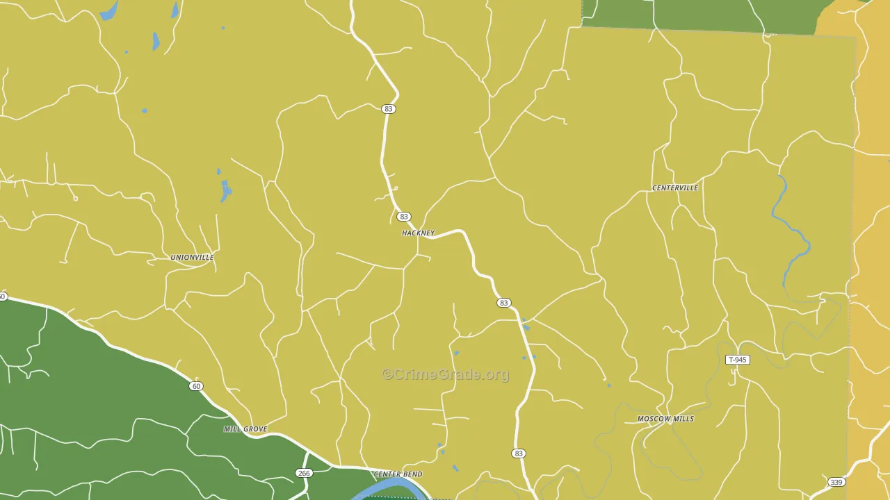 Hackney, OH Map of Vehicle Theft Rates