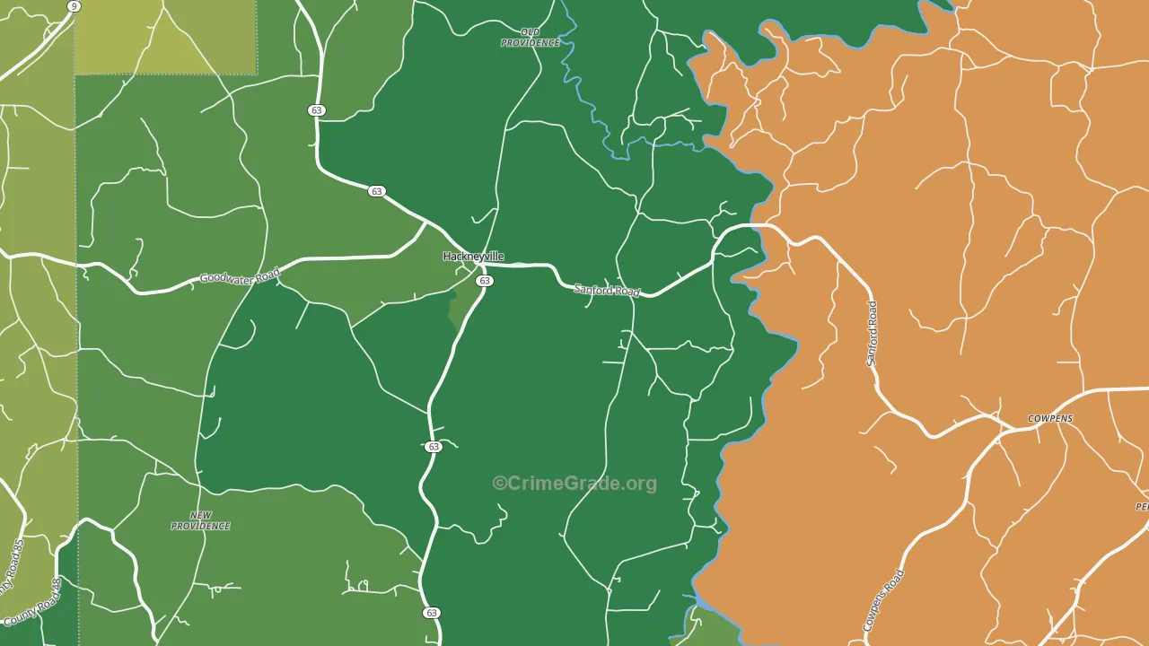 Hackneyville, AL Map of Vehicle Theft Rates