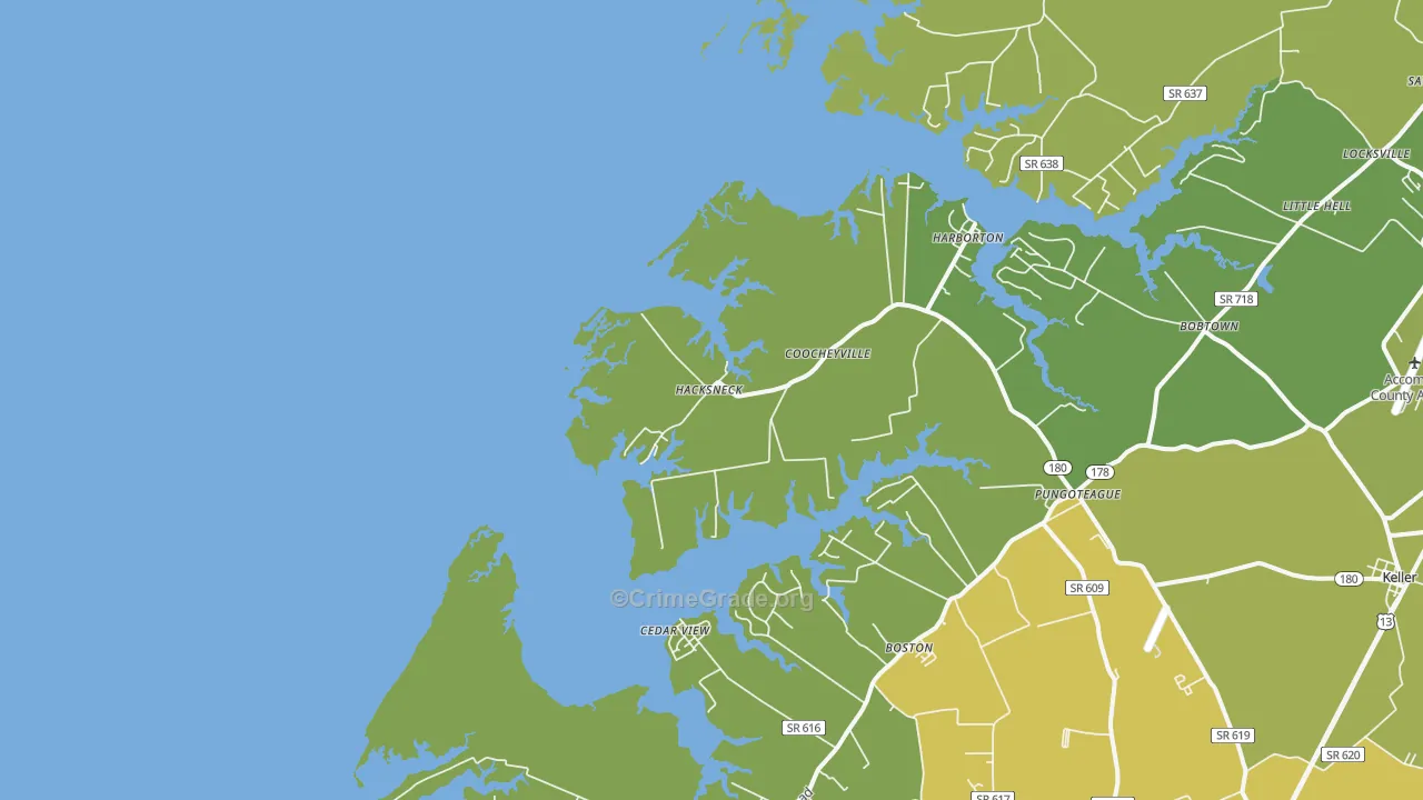 Hacksneck, VA Map of Vehicle Theft Rates