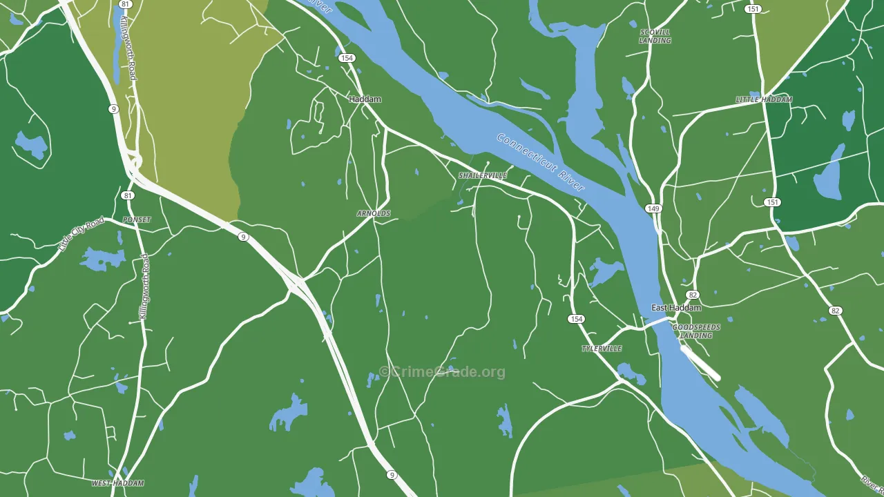 Haddam, CT Map of Vehicle Theft Rates