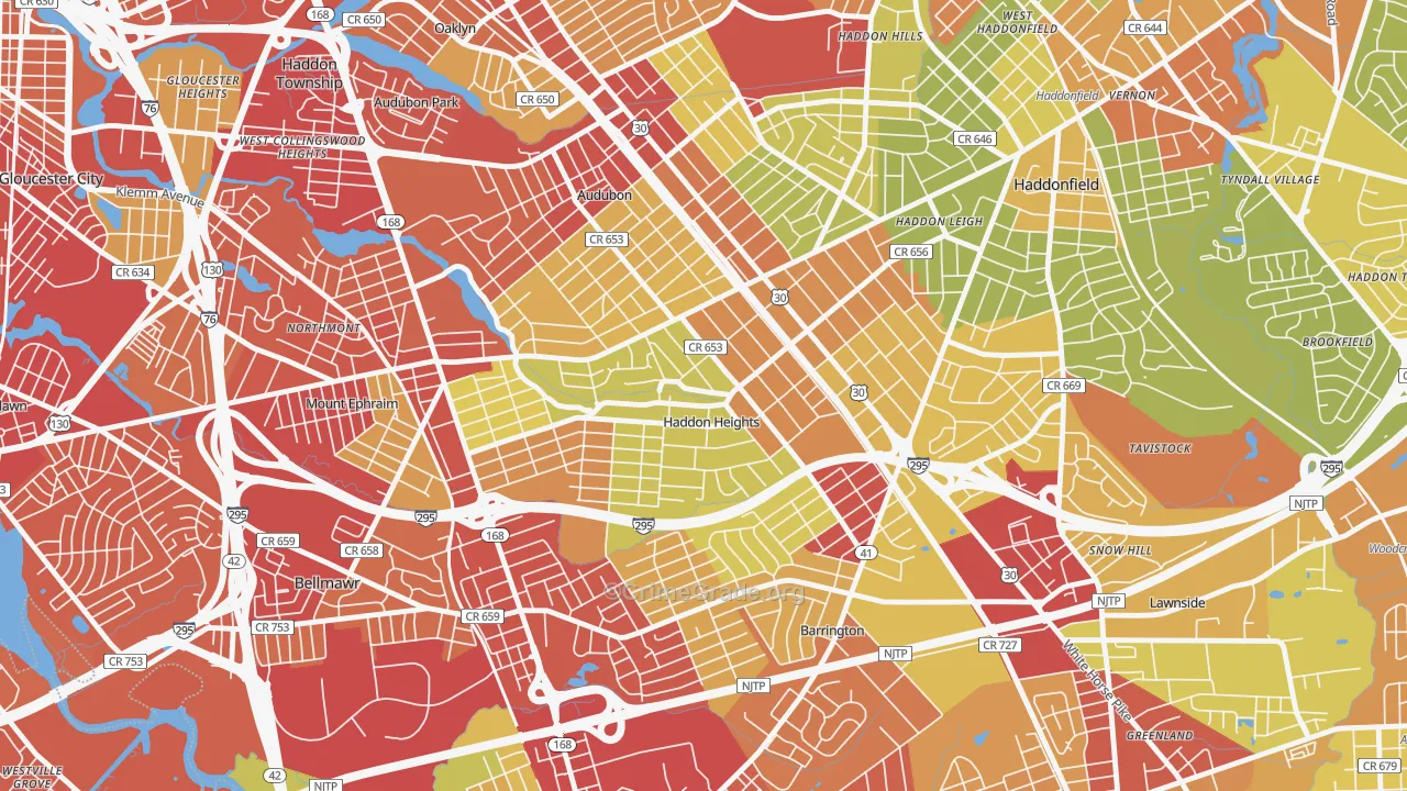 Haddon Heights, NJ Map of Vehicle Theft Rates