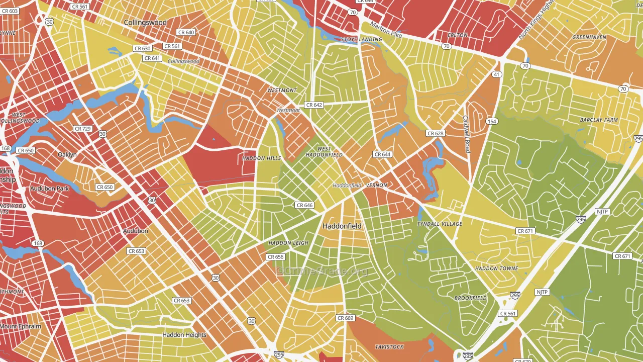 Haddonfield, NJ Map of Vehicle Theft Rates