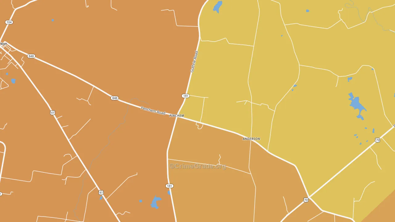 Hadensville, KY Map of Vehicle Theft Rates