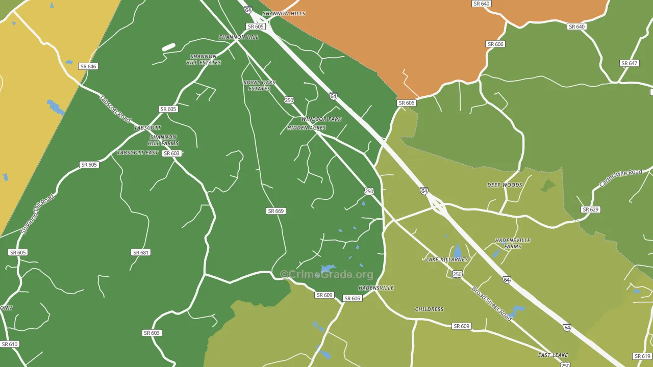 Hadensville, VA Map of Vehicle Theft Rates