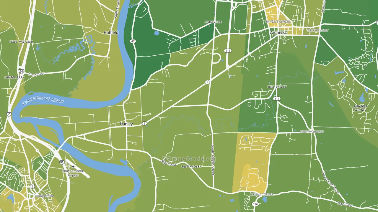 Hadley, MA Map of Vehicle Theft Rates