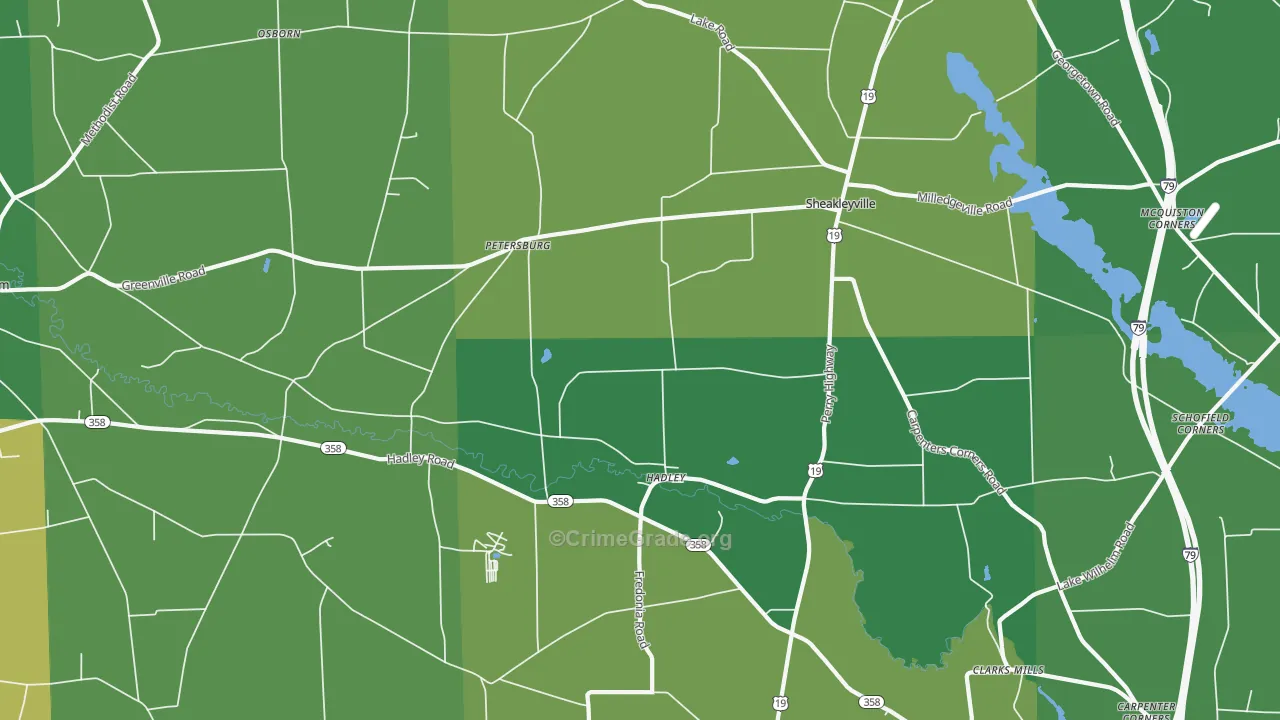 Hadley, PA Map of Vehicle Theft Rates