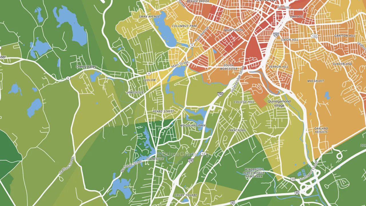 Hadwen Park, Worcester, MA Map of Vehicle Theft Rates
