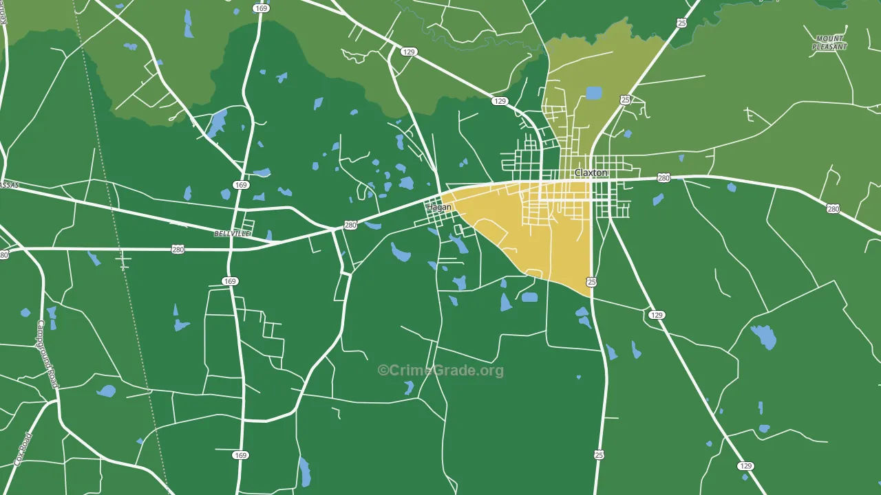 Hagan, GA Map of Vehicle Theft Rates