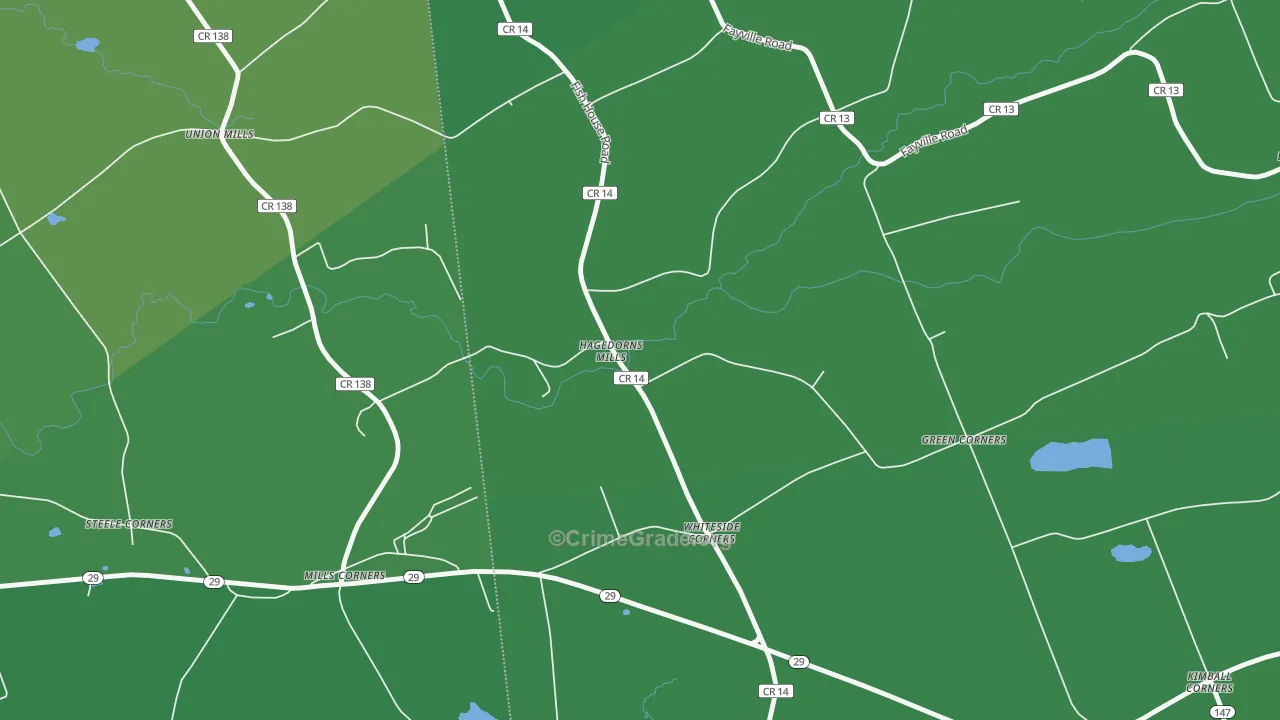 Hagedorns Mills, NY Map of Vehicle Theft Rates