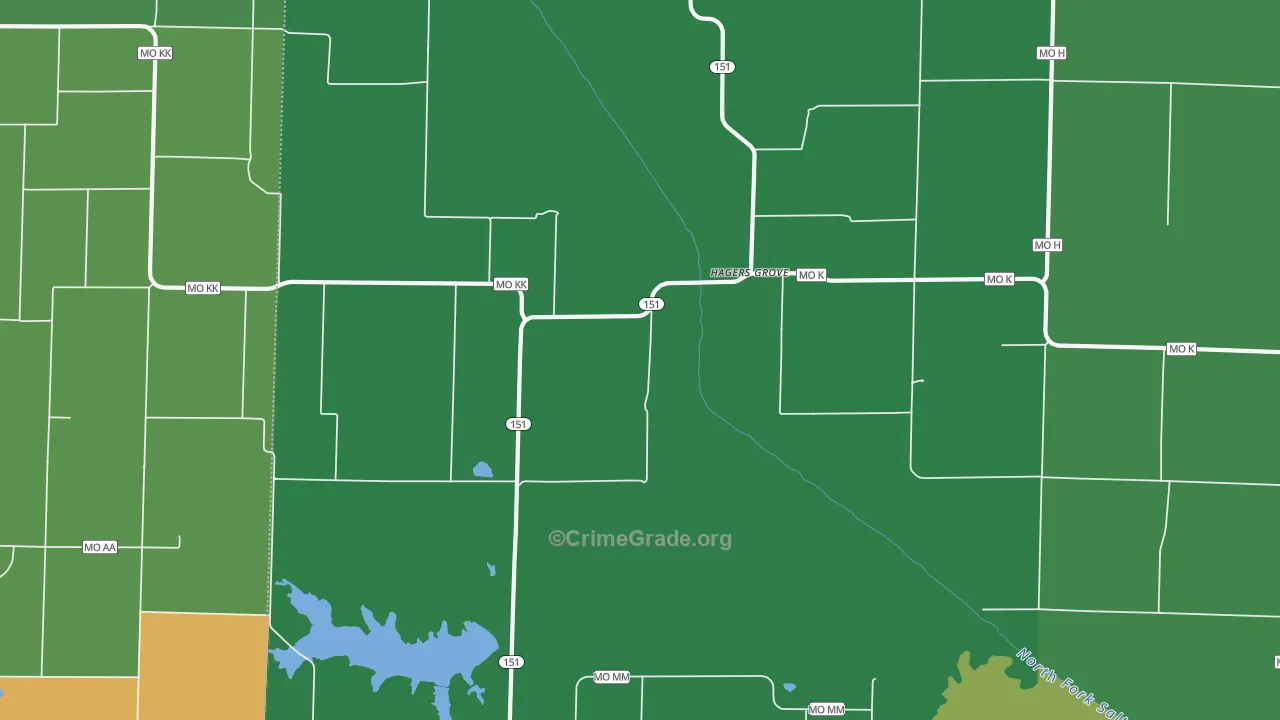 Hagers Grove, MO Map of Vehicle Theft Rates