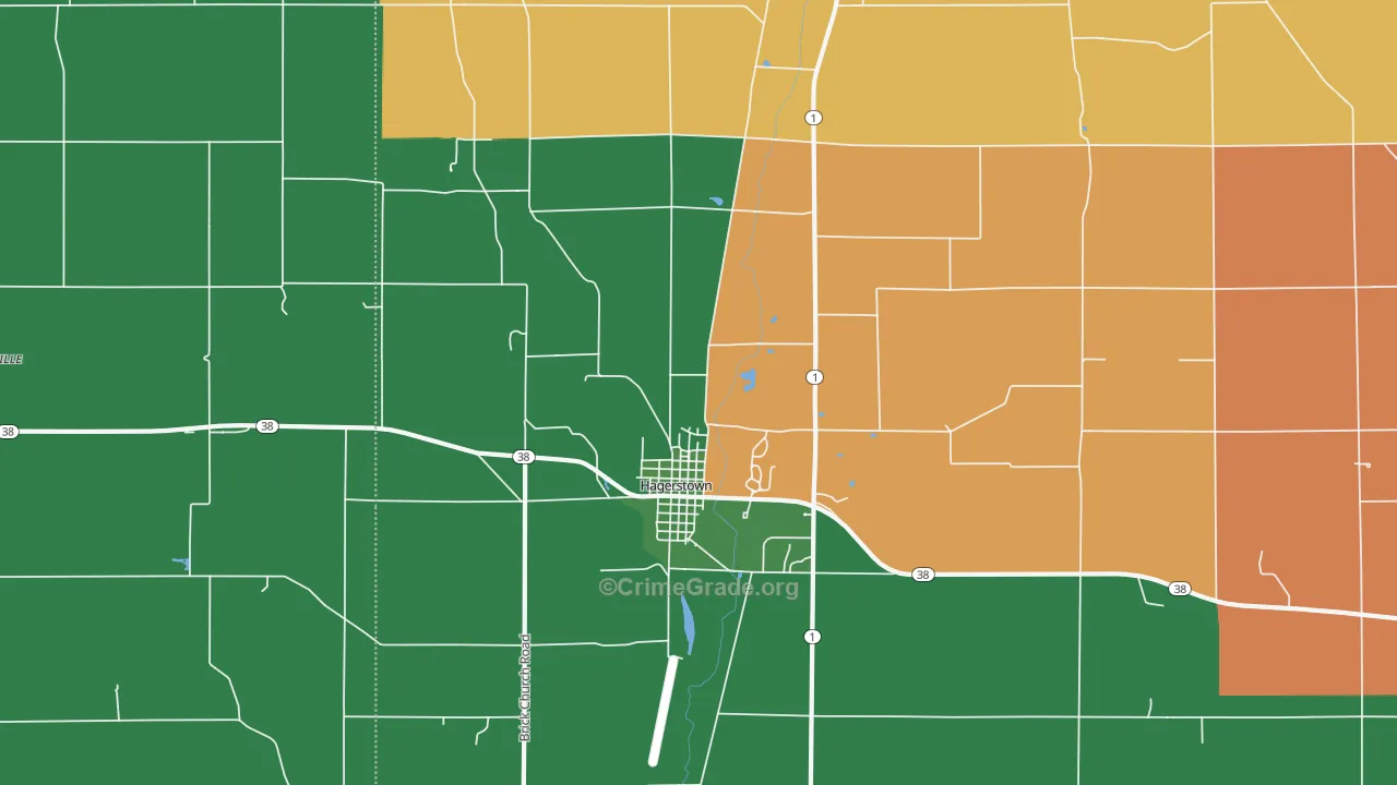 Hagerstown, IN Map of Vehicle Theft Rates
