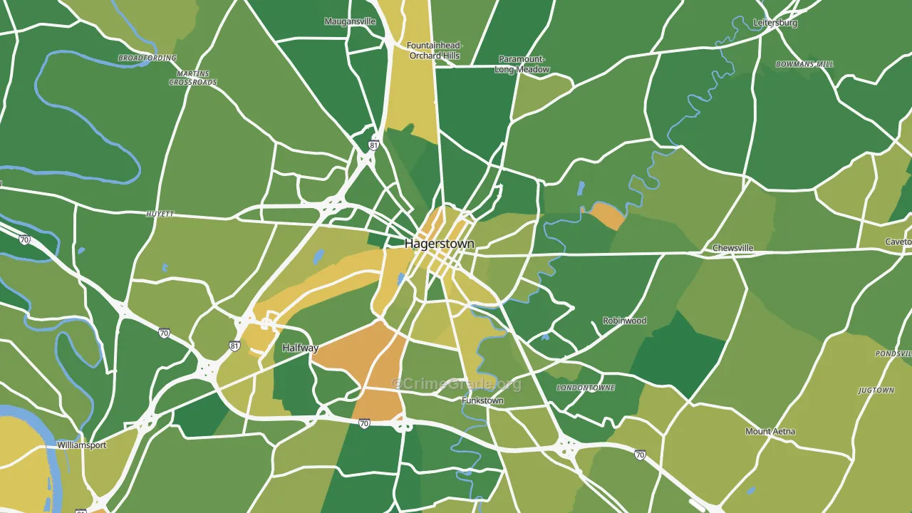 Hagerstown, MD Map of Vehicle Theft Rates